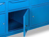 Banco da lavoro regolabile Fami WORK2012 200cm blu piano in legno, 3 armadi e 3 cassetti