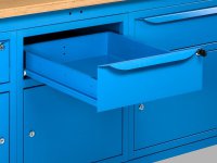 Banco da lavoro regolabile Fami WORK2012 200cm blu piano in legno, 3 armadi e 3 cassetti