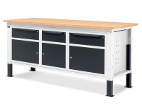Banco da lavoro regolabile Fami WORK2011 200cm bicolore piano in legno, 3 armadi e 3 cassetti
