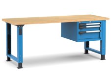 Banco da lavoro regolabile Fami Master 200cm blu con piano in legno e 3 cassetti