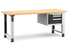 Banco da lavoro regolabile Fami Master 200cm grigio con piano in legno e 3 cassetti