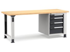 Banco da lavoro regolabile Fami Master 200cm grigio con piano in legno e armadio a 4 cassetti