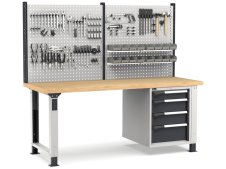 Banco da lavoro regolabile Fami Master 200cm grigio con parete attrezzata e 4 cassetti