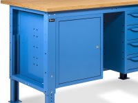 Banco da lavoro regolabile Fami WORK2038 200cm, piano legno, 4 cassetti, armadio e parete forata