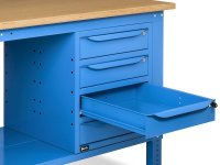 Banco da lavoro regolabile Fami WORK2038 200cm, piano legno, 4 cassetti, armadio e parete forata