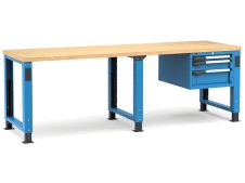 Banco da lavoro regolabile Fami Master 250cm blu con piano in legno e 3 cassetti