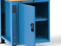Banco da lavoro regolabile Fami Master 250cm blu con 8 cassetti, armadio, morsa e 4 prese