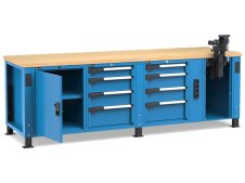 Banco da lavoro regolabile Fami Master 250cm blu con 8 cassetti, armadio, morsa e 4 prese