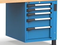 Banco da lavoro regolabile Fami Master 250cm blu con piano in legno, porta e 5 cassetti