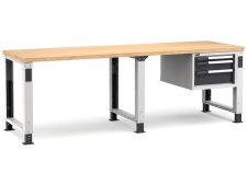 Banco da lavoro regolabile Fami Master 250cm grigio con piano in legno e 3 cassetti
