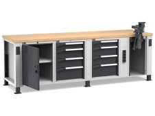 Banco da lavoro regolabile Fami Master 250cm grigio con 8 cassetti, armadio, morsa e 4 prese