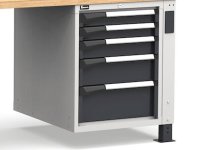 Banco da lavoro regolabile Fami Master 250cm grigio con piano in legno, porta e 5 cassetti