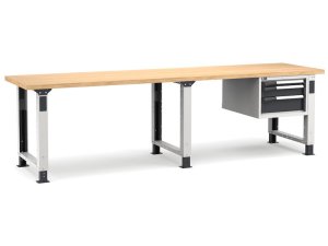 Banco da lavoro regolabile Fami Master 300cm grigio con piano in legno e 3 cassetti