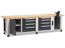 Banco da lavoro regolabile Fami Master 300cm grigio con 8 cassetti, armadio, morsa e 4 prese