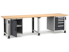 Banco da lavoro regolabile Fami Master 300cm grigio con piano in legno, porta e 5 cassetti