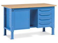 Banco da lavoro regolabile Fami WORK1506 150cm, piano in legno, armadio e 4 cassetti