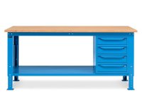 Banco da lavoro regolabile Fami WORK2004 200cm con piano in legno e armadio a 4 cassetti