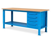 Banco da lavoro regolabile Fami WORK2004 200cm con piano in legno e armadio a 4 cassetti