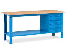 Banco da lavoro regolabile Fami WORK2004 200cm con piano in legno e armadio a 4 cassetti