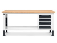 Banco da lavoro regolabile Fami WORK2003 200cm con piano in legno e armadio a 4 cassetti