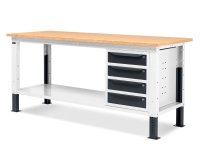 Banco da lavoro regolabile Fami WORK2003 200cm con piano in legno e armadio a 4 cassetti