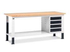 Banco da lavoro regolabile Fami WORK2003 200cm con piano in legno e armadio a 4 cassetti