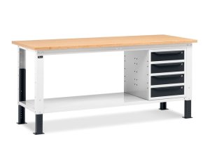 Banco da lavoro regolabile Fami WORK2003 200cm con piano in legno e armadio a 4 cassetti