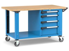 Banco da lavoro regolabile Fami Master 150cm blu con ruote e 4 cassetti