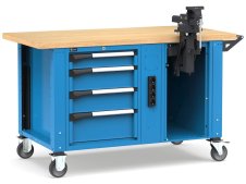 Banco da lavoro regolabile Fami Master 150cm blu con ruote, 4 cassetti, morsa e 4 prese