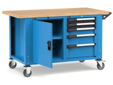 Banco da lavoro regolabile Fami Master 150cm blu con ruote, armadio e 5 cassetti