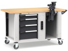 Banco da lavoro regolabile Fami Master 150cm grigio con ruote, 4 cassetti, morsa e 4 prese