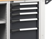 Banco da lavoro regolabile Fami Master 150cm grigio con ruote, armadio e 5 cassetti