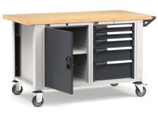 Banco da lavoro regolabile Fami Master 150cm grigio con ruote, armadio e 5 cassetti
