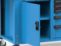 Banco da lavoro regolabile Fami Master 200cm blu con ruote, 2 armadi e 4 cassetti