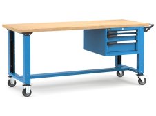 Banco da lavoro regolabile Fami Master 200cm blu con ruote e 3 cassetti