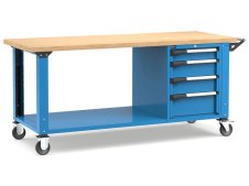 Banco da lavoro regolabile Fami Master 200cm blu con ruote e 4 cassetti