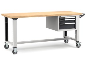 Banco da lavoro regolabile Fami Master 200cm grigio con ruote e 3 cassetti