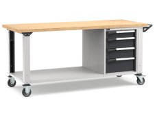 Banco da lavoro regolabile Fami Master 200cm grigio con ruote e 4 cassetti