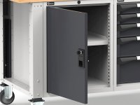 Banco da lavoro regolabile Fami Master 300cm grigio con ruote, 8 cassetti, armadio, morsa e 4 prese