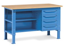 Banco da lavoro regolabile Fami WORK1508 150cm, piano in legno, 4 cassetti e 2 semipiano