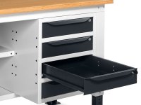 Banco da lavoro regolabile Fami WORK1507 150cm, piano in legno, 4 cassetti e 2 semipiano