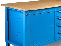 Banco da lavoro regolabile Fami WORK1510 150cm, piano in legno, armadio e 4 cassetti