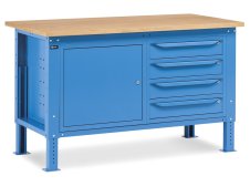 Banco da lavoro regolabile Fami WORK1510 150cm, piano in legno, armadio e 4 cassetti