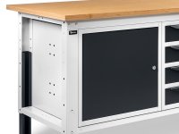 Banco da lavoro regolabile Fami WORK1509 150cm, piano in legno, armadio e 4 cassetti