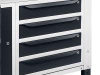 Banco da lavoro regolabile Fami WORK1509 150cm, piano in legno, armadio e 4 cassetti