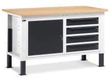 Banco da lavoro regolabile Fami WORK1509 150cm, piano in legno, armadio e 4 cassetti