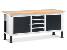 Banco da lavoro regolabile Fami WORK2009 200cm piano in legno, 2 armadi e 4 cassetti