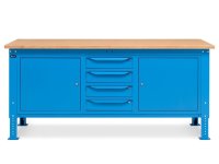 Banco da lavoro regolabile Fami WORK2010 200cm piano in legno, 2 armadi e 4 cassetti
