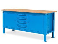 Banco da lavoro regolabile Fami WORK2010 200cm piano in legno, 2 armadi e 4 cassetti