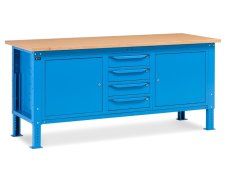 Banco da lavoro regolabile Fami WORK2010 200cm piano in legno, 2 armadi e 4 cassetti